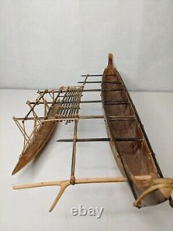 Vintage Wooden Outrigger Canoe Hand Carved Model Boat 29 Long 11 Wide