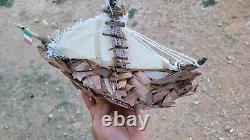 Vintage driftwood boat, wood sailing ship, sailor decor, WOODEN BOAT MODEL