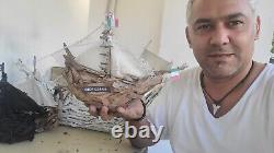 Vintage driftwood boat, wood sailing ship, sailor decor, WOODEN BOAT MODEL
