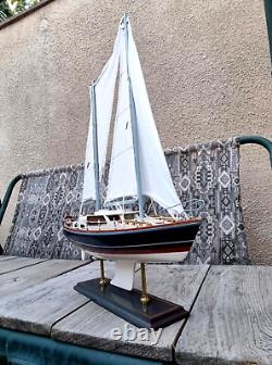 Vintage handmade collectible sailing yacht model. Rare sailing boat, ship