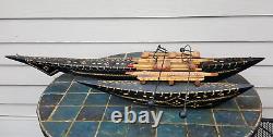 Vintage mid century Tonga souvenir wood catamaran boat model + balance boaters
