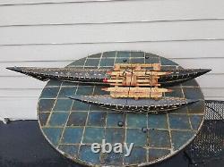 Vintage mid century Tonga souvenir wood catamaran boat model + balance boaters