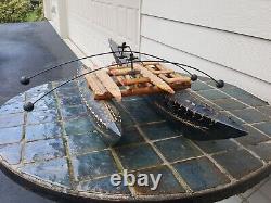 Vintage mid century Tonga souvenir wood catamaran boat model + balance boaters