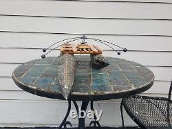 Vintage mid century Tonga souvenir wood catamaran boat model + balance boaters