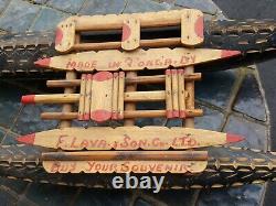 Vintage mid century Tonga souvenir wood catamaran boat model + balance boaters