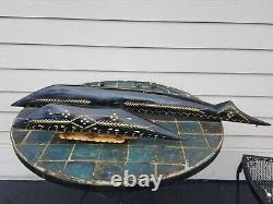 Vintage mid century Tonga souvenir wood catamaran boat model + balance boaters