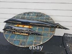 Vintage mid century Tonga souvenir wood catamaran boat model + balance boaters