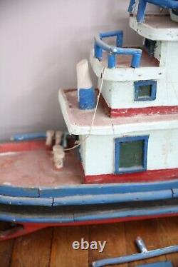 Vintage model boat Wood Ship folk art fishing Lobster yacht 32 antique old