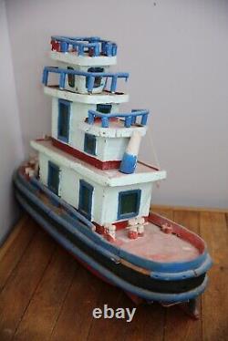 Vintage model boat Wood Ship folk art fishing Lobster yacht 32 antique old