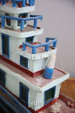 Vintage model boat Wood Ship folk art fishing Lobster yacht 32 antique old