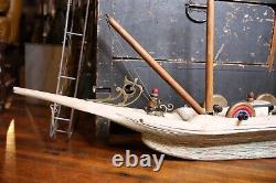 Vintage model boat wood ship Folk Art Pirate Ship canons 58 Parts Repair old