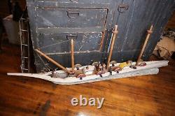 Vintage model boat wood ship Folk Art Pirate Ship canons 58 Parts Repair old