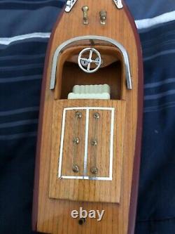 Vintage wood INBOARD RUNABOUT BOAT/ STAND Chris Craft model boat