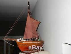 Vintage wood model of boat 60cm long the name Neils Joel H. 137 sweden flag