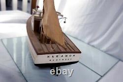 Vtg OOAK Handcrafted Wooden Model Boat 23 Lobster Fishing w Sail & Stand