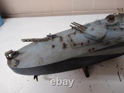 Vtg US Navy Missouri Flagship 1945 Battery Power 32 Wood Model Boat WW2 RC Toy