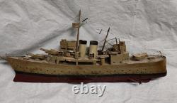 Vtg WWII USS New Orleans Cruiser FOLK ART Toy WOOD BOAT Handmade Model Warship