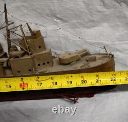 Vtg WWII USS New Orleans Cruiser FOLK ART Toy WOOD BOAT Handmade Model Warship