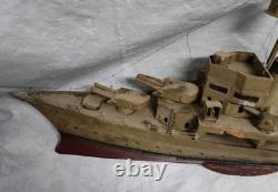 Vtg WWII USS New Orleans Cruiser FOLK ART Toy WOOD BOAT Handmade Model Warship
