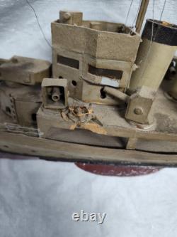 Vtg WWII USS New Orleans Cruiser FOLK ART Toy WOOD BOAT Handmade Model Warship
