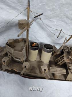 Vtg WWII USS New Orleans Cruiser FOLK ART Toy WOOD BOAT Handmade Model Warship