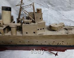 Vtg WWII USS New Orleans Cruiser FOLK ART Toy WOOD BOAT Handmade Model Warship