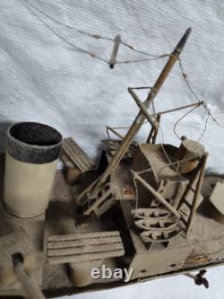 Vtg WWII USS New Orleans Cruiser FOLK ART Toy WOOD BOAT Handmade Model Warship