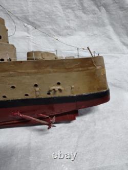 Vtg WWII USS New Orleans Cruiser FOLK ART Toy WOOD BOAT Handmade Model Warship