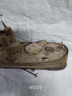 Vtg WWII USS New Orleans Cruiser FOLK ART Toy WOOD BOAT Handmade Model Warship
