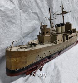 Vtg WWII USS New Orleans Cruiser FOLK ART Toy WOOD BOAT Handmade Model Warship