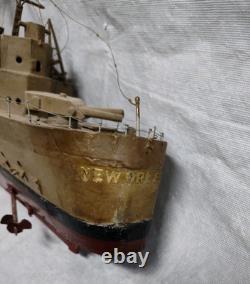 Vtg WWII USS New Orleans Cruiser FOLK ART Toy WOOD BOAT Handmade Model Warship
