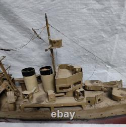 Vtg WWII USS New Orleans Cruiser FOLK ART Toy WOOD BOAT Handmade Model Warship