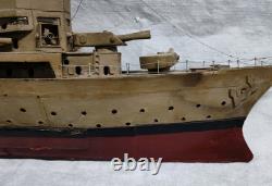 Vtg WWII USS New Orleans Cruiser FOLK ART Toy WOOD BOAT Handmade Model Warship
