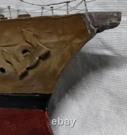 Vtg WWII USS New Orleans Cruiser FOLK ART Toy WOOD BOAT Handmade Model Warship