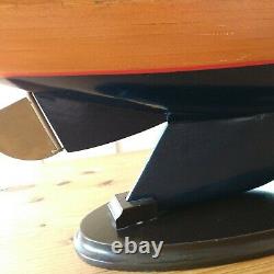 Vtg Wood Pond Model Yacht Ship Boat Sailboat Navy Blue Nautical Coastal Schooner