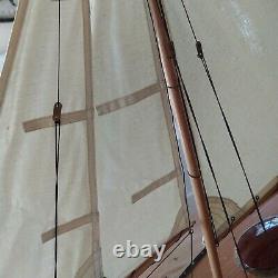 Vtg Wood Pond Model Yacht Ship Boat Sailboat Navy Blue Nautical Coastal Schooner