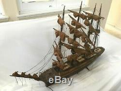 Wood Pirate's Caribbean Ship Model sail boat display USS Constitution vintage