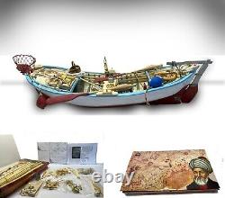 Wooden Fishing Boat Miniature Floating on the Sea Hadcrafted Boat Model Kit