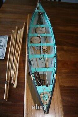 Wooden Model Whaling Skiff with Display Base Handmade Meticulous Detail