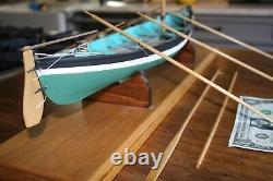 Wooden Model Whaling Skiff with Display Base Handmade Meticulous Detail