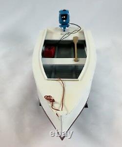 Wooden Skiff Boat Model with Evinrude Outboard Motor and Gas Tank