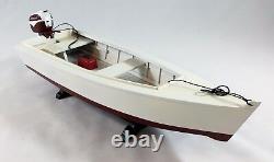 Wooden Skiff Boat Model with Johnson Outboard Motor and Gas Tank