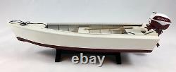 Wooden Skiff Boat Model with Johnson Outboard Motor and Gas Tank