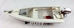 Wooden Skiff Boat Model with Johnson Outboard Motor and Gas Tank