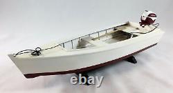 Wooden Skiff Boat Model with Johnson Outboard Motor and Gas Tank