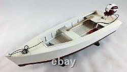 Wooden Skiff Boat Model with Johnson Outboard Motor and Gas Tank