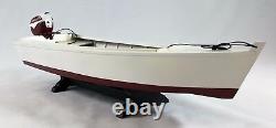 Wooden Skiff Boat Model with Johnson Outboard Motor and Gas Tank