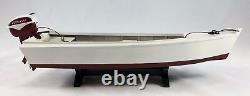 Wooden Skiff Boat Model with Johnson Outboard Motor and Gas Tank