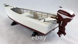 Wooden Skiff Boat Model with Johnson Outboard Motor and Gas Tank