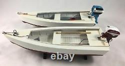 Wooden Skiff Boat Model with Johnson Outboard Motor and Gas Tank